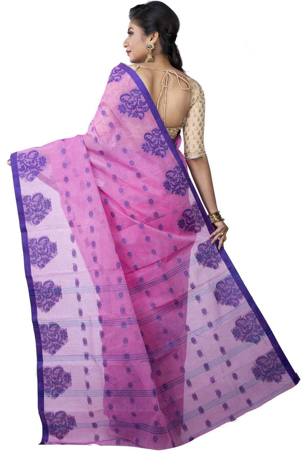 Pink Pure Cotton Botgach Tant Saree (543)